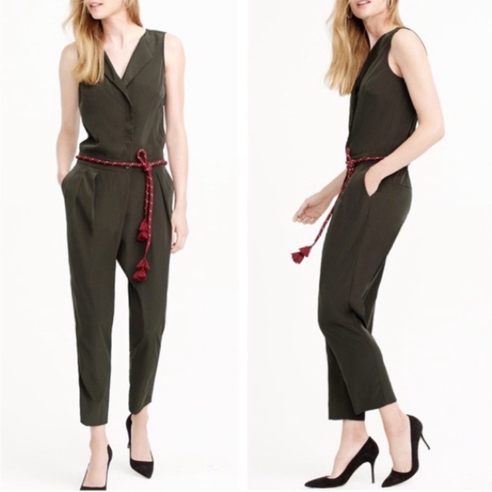 J. Crew Sleeveless Trench Jumpsuit in Olive Green